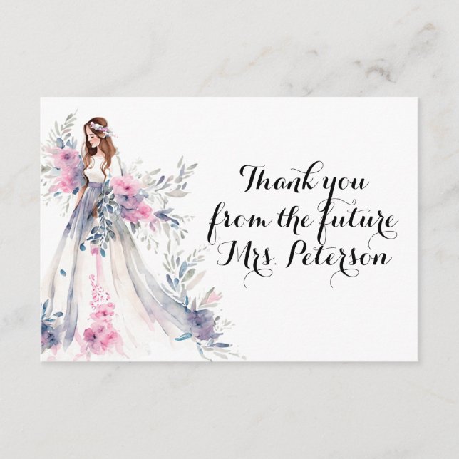Bride to Be Elegant White Dress Bridal Thank you Enclosure Card (Front)