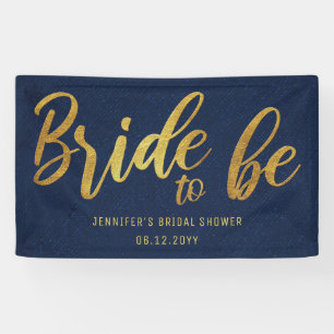 Bride to Be Gold Calligraphy Navy Bridal Shower Banner
