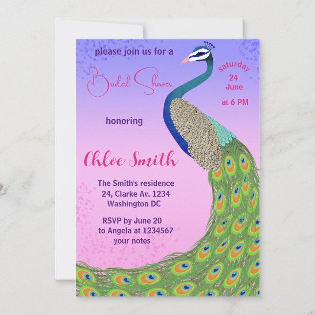 Bride-to-Be invitation with Peacock-Inspired (Front)