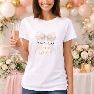 Bride to be ivory bow pearls elegant Bachelorette T-Shirt
