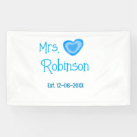 Bride to be Mrs add name date blue heart watercolo