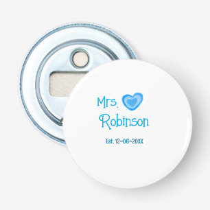 Bride to be Mrs add name date blue heart watercolo Bottle Opener