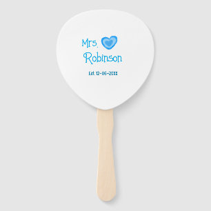 Bride to be Mrs add name date blue heart watercolo Hand Fan