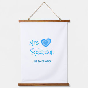 Bride to be Mrs add name date blue heart watercolo Hanging Tapestry