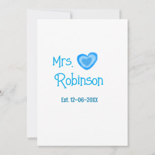 Bride to be Mrs add name date blue heart watercolo Holiday Card
