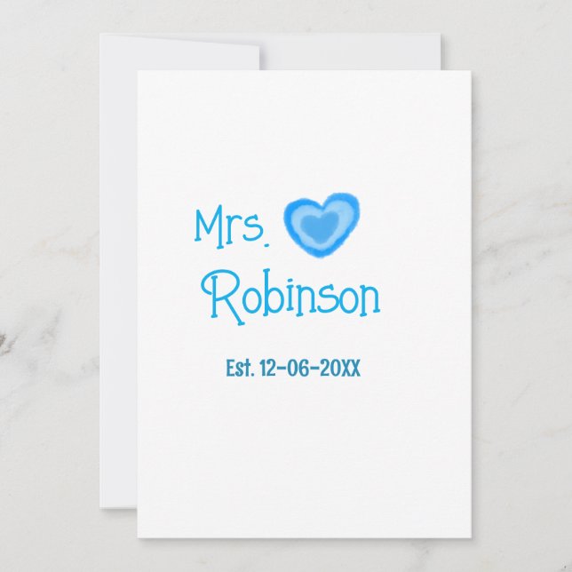 Bride to be Mrs add name date blue heart watercolo Invitation (Front)