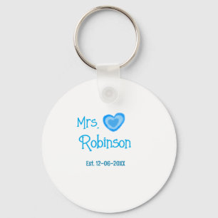 Bride to be Mrs add name date blue heart watercolo Key Ring