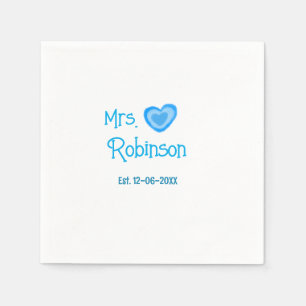 Bride to be Mrs add name date blue heart watercolo Napkin