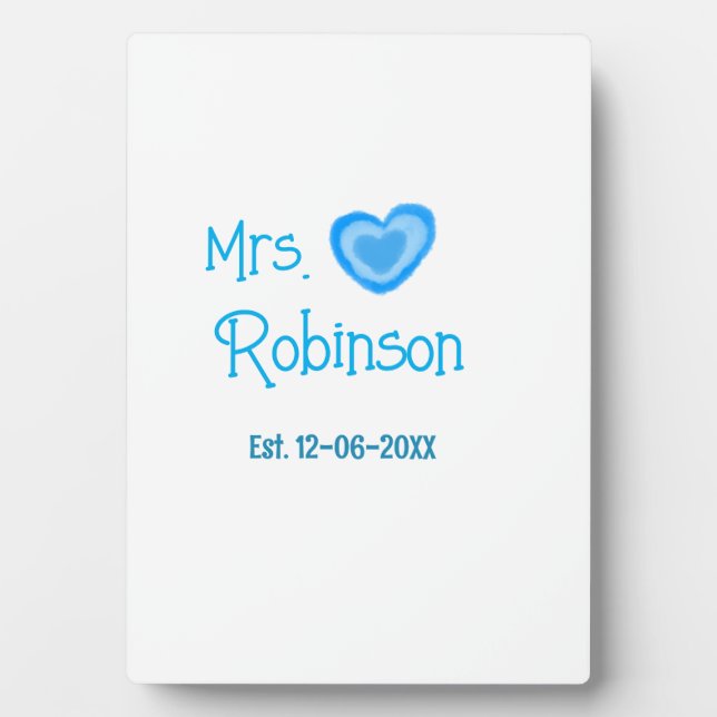 Bride to be Mrs add name date blue heart watercolo Plaque (Front)