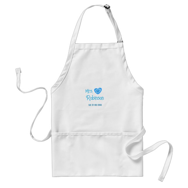 Bride to be Mrs add name date blue heart watercolo Standard Apron (Front)