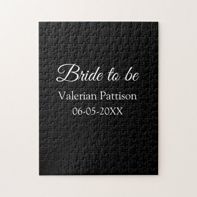Bride to be name date black white bridal shower we jigsaw puzzle (Vertical)