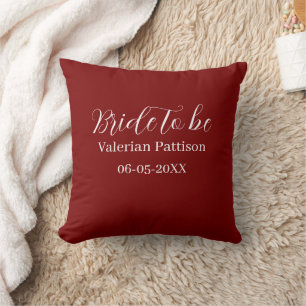 Bride to be name date mauve white bridal shower we cushion