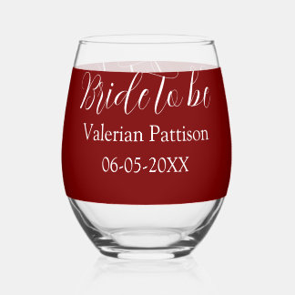 Bride to be name date mauve white bridal shower we stemless wine glass