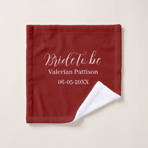 Bride to be name date mauve white bridal shower we wash cloth
