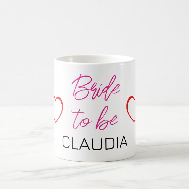 Bride to be Name pink red hearts Coffee Mug (Center)