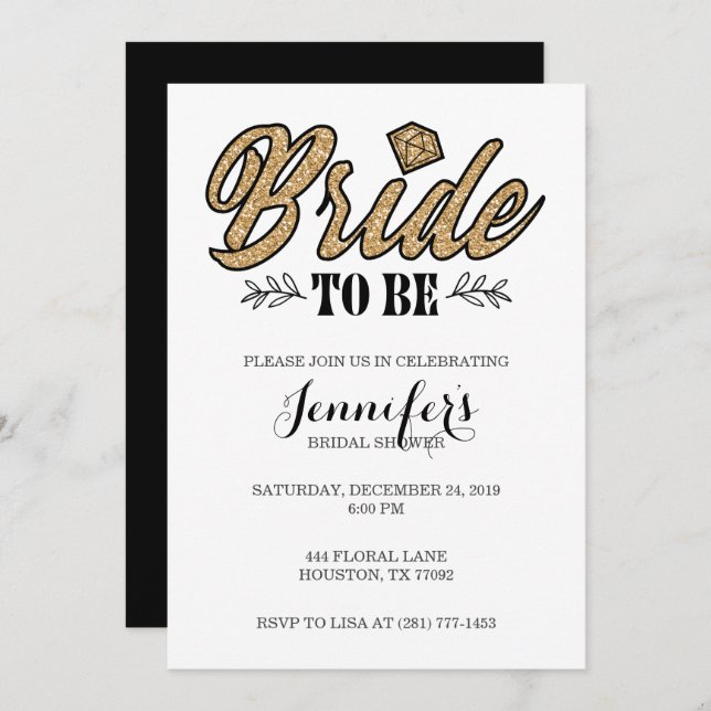 Bride To Be Party Invitation-Gold & Black Invitation (Front/Back)