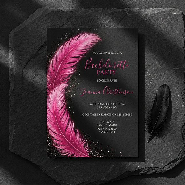 Bride-to-Be Pink Feather Glam Bachelorette Party Invitation (Bride-to-Be Pink Feather Glam Bachelorette Party Invitation
)