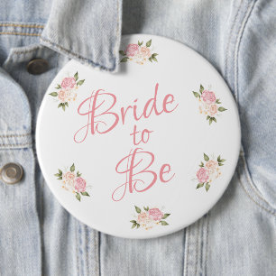 Bride to Be Pink Floral Script Watercolor 6 Cm Round Badge