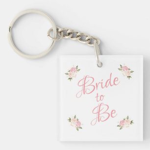 Bride to Be Pink Floral Script Watercolor Key Ring