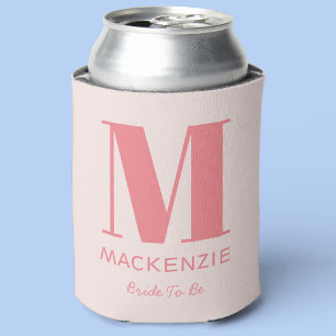 Bride to Be Pink Monogram Name Can Cooler