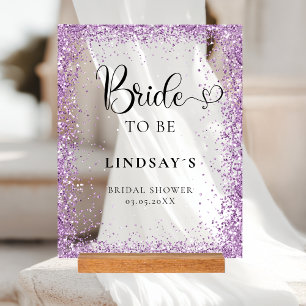 BRIDE TO BE! Purple Glitter Bridal Shower  Acrylic Sign