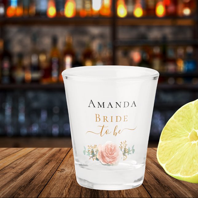 Bride to be rose gold floral eucalyptus greenery shot glass (Creator Uploaded)