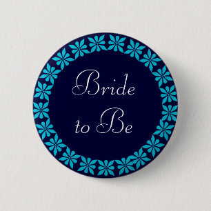 Bride to Be Turquoise Flowers I.D. Button