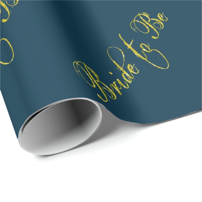Bride to be wedding marriage bridal blue gold wrapping paper (Roll Corner)