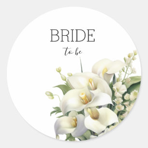 Bride To be White Flowers Watercolor Art Classic Round Sticker