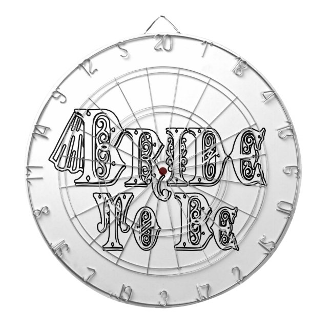 Bride To Be With Veil, Fancy White - Black Outline Dartboard (Front)