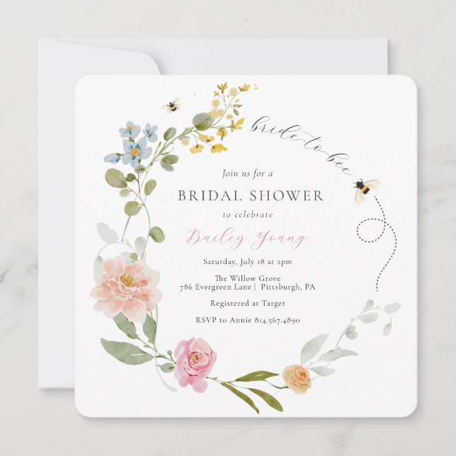 Bride to Bee Floral Bridal Shower Invitation (Front)