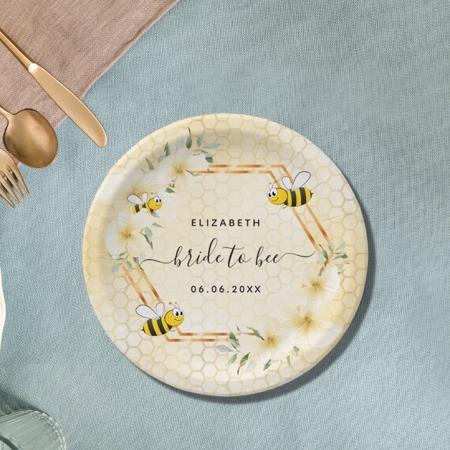 Bride to bee floral yellow honeycomb bridal shower paper plate (Creator Uploaded)
