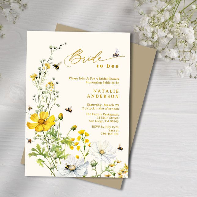 Bride to Bee Garden Wildflowers Bridal Shower Invitation (Bride to Bee Garden Wildflowers Bridal Shower Invitation)