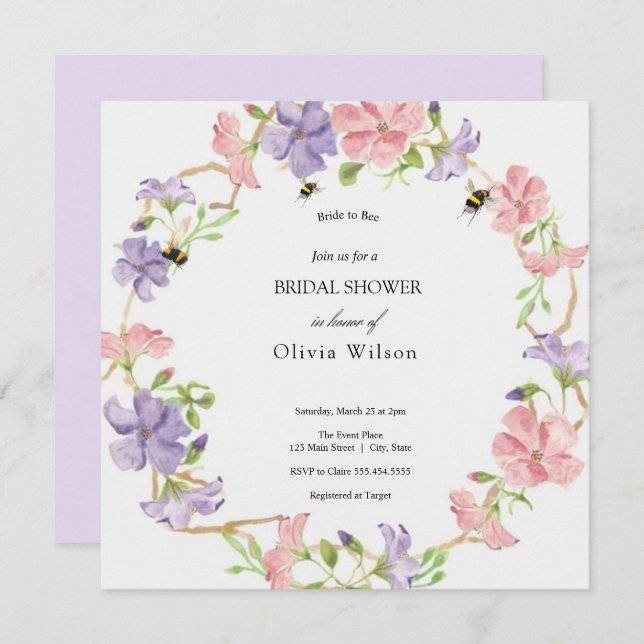  bride to bee greenery elegant bridal shower invitation (Front/Back)