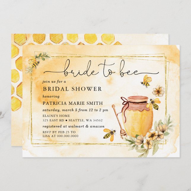 Bride To Bee Honeybee Floral Bridal Shower Invitation (Front/Back)