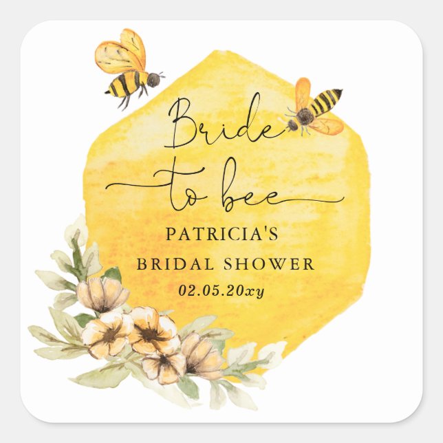 Bride To Bee Honeybee Floral Bridal Shower Square Sticker (Front)