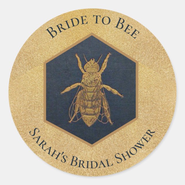 Bride to Bee Honeycomb Bridal Shower Gold Honey Classic Round Sticker (Front)