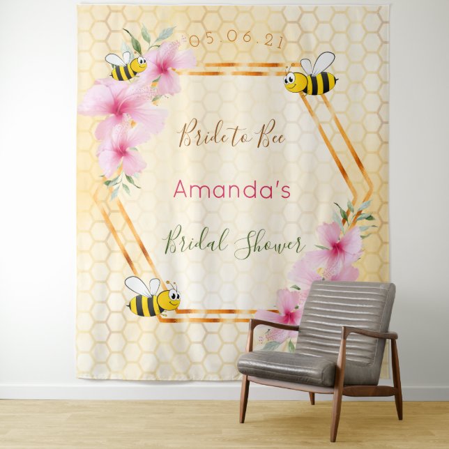 Bride to bee honeycomb pink florals Bridal shower Tapestry (In Situ)