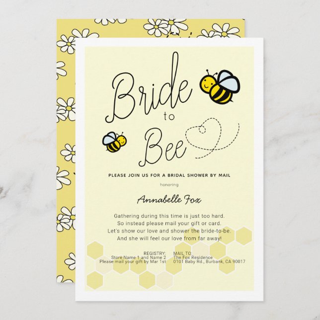 Bride to Bee Light Yellow Bridal Shower by Mail Invitation (Front/Back)
