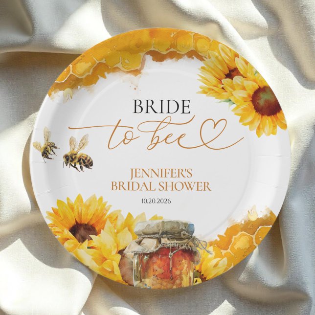 Bride To Bee | Watercolor Sunflower Bridal Shower Paper Plate (Creator Uploaded)