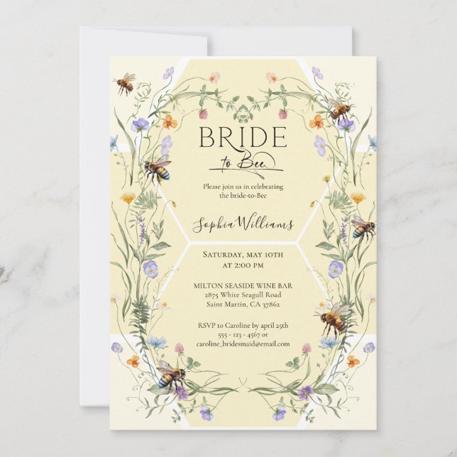 Bride to Bee Wildflower Bees Bridal Shower Invitation (Front)