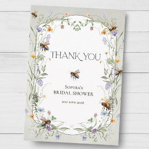 Bride to Bee Wildflower Wreath Bridal Shower Thank You Card