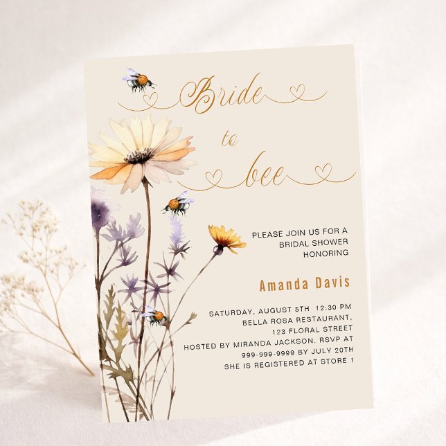 Bride to bee wildflower yellow beige bridal shower invitation (Creator Uploaded)