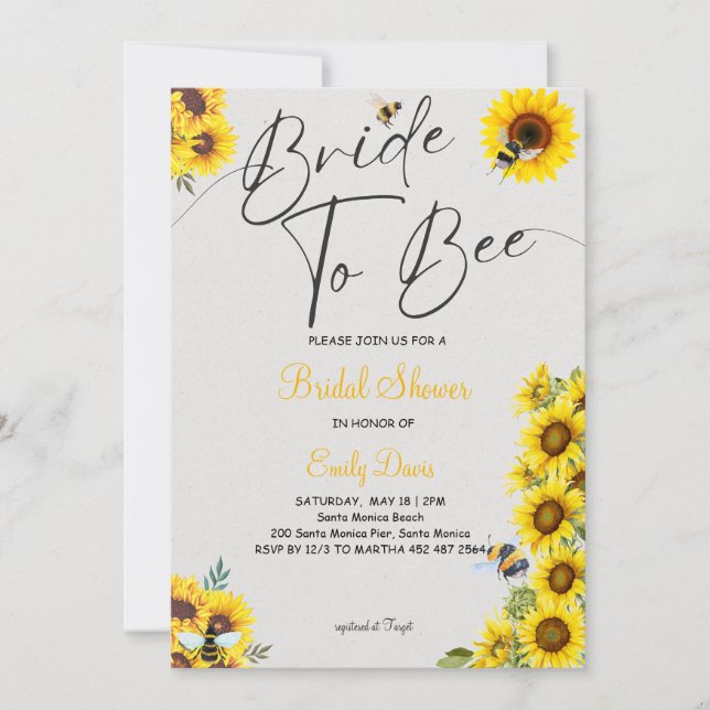 Bride to Bee with Sunflowers & Honey Invitation (Front)