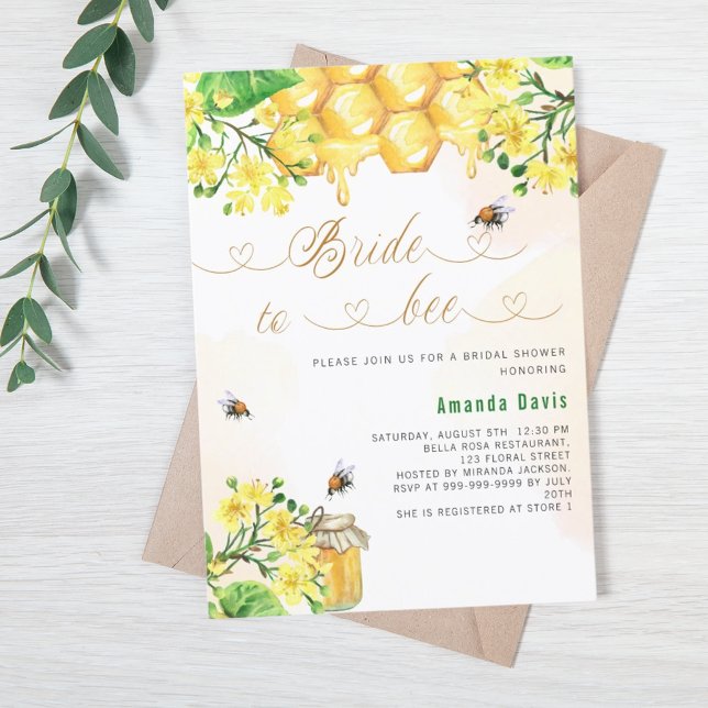 Bride to bee yellow floral honeycomb bridal shower invitation (Creator Uploaded)