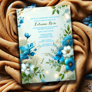 Bride-to-Be's Blue Botanticals Garden Party Shower Invitation