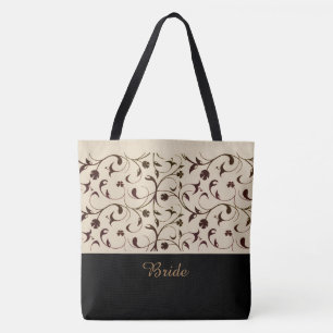 Bride Tote Bag Beige & Brown Scrolls