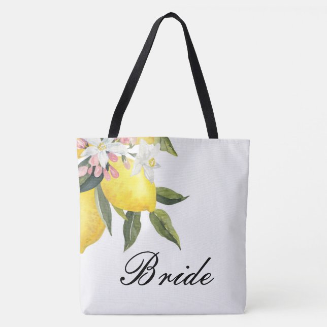 BRIDE TOTE BAG-LEMON FLORAL WEDDING  BAG (Front)