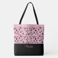 Bride Tote Bag Pink & Black Scrolls
