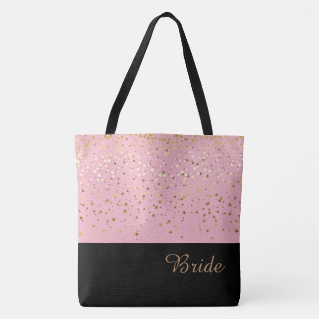 Bride Tote Bag Pink & Petite Golden Stars (Front)